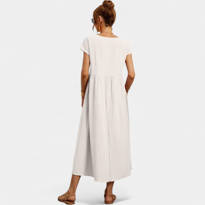 Gleame.-Jurken & Jumpsuits-Gleame Jurk - Elegant O-hals korte mouw casual lange jurk