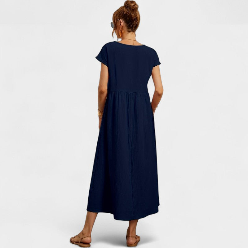 Gleame.-Jurken & Jumpsuits-Gleame Jurk - Elegant O-hals korte mouw casual lange jurk