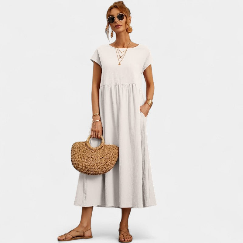 Gleame.-Jurken & Jumpsuits-Gleame Jurk - Elegant O-hals korte mouw casual lange jurk