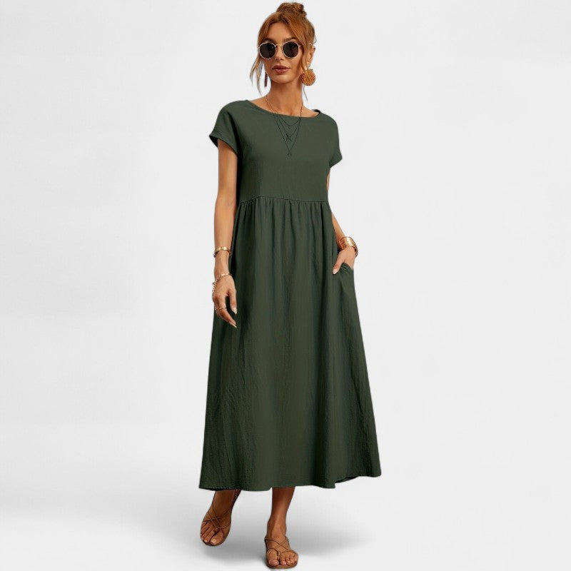 Gleame.-Jurken & Jumpsuits-Gleame Jurk - Elegant O-hals korte mouw casual lange jurk