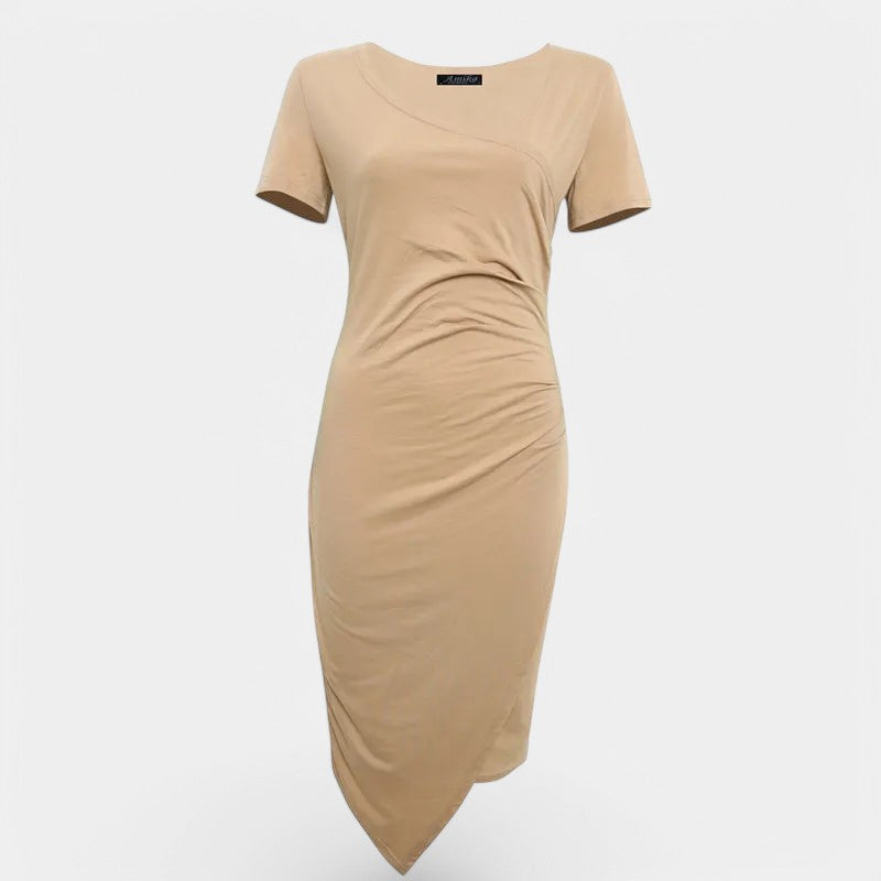 Gleame.-Jurken & Jumpsuits-Gleame Jurk - Elegante jurk met korte mouwen en geplooide taille