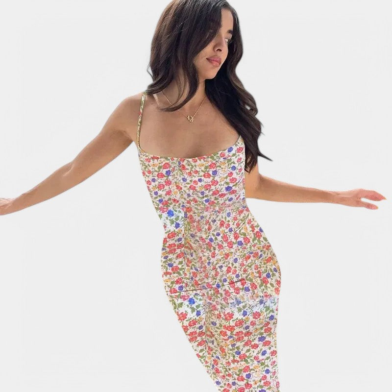 Gleame.-Jurken & Jumpsuits-Gleame Jurk - Floral print bodycon backless lange jurk