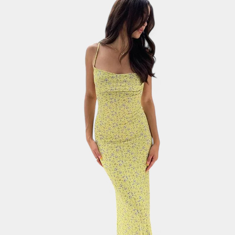 Gleame.-Jurken & Jumpsuits-Gleame Jurk - Floral print bodycon backless lange jurk