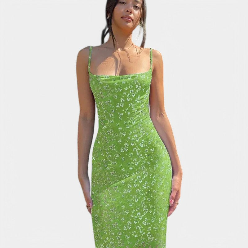 Gleame.-Jurken & Jumpsuits-Gleame Jurk - Floral print bodycon backless lange jurk