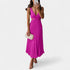 Gleame.-Jurken & Jumpsuits-Gleame Jurk - Maxi jurk met V-hals, plissérok en uitsnijdingen
