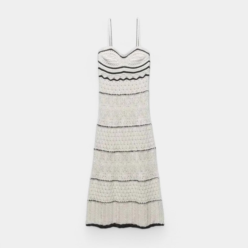 Gleame.-Jurken & Jumpsuits-Gleame Jurk - Mouwenloze V-hals jurk met hoge taille