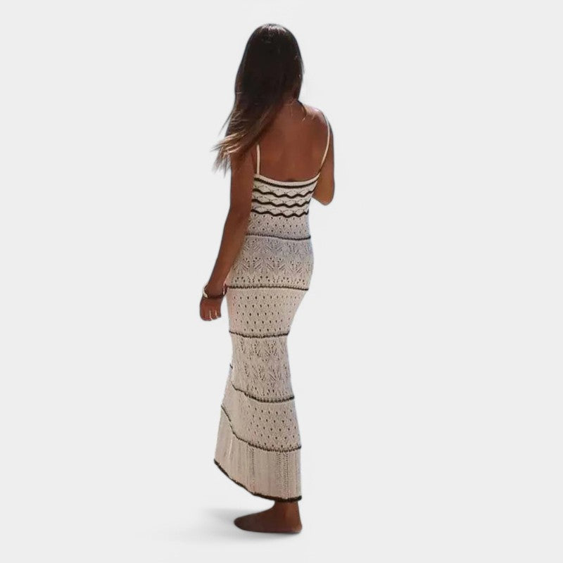 Gleame.-Jurken & Jumpsuits-Gleame Jurk - Mouwenloze V-hals jurk met hoge taille