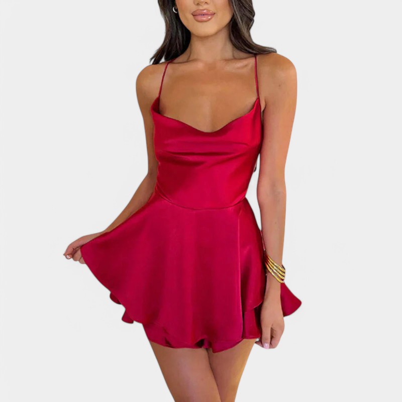 Gleame.-Jurken & Jumpsuits-Gleame Jurk - Sexy backless jurk met spaghetti bandjes en ruffles