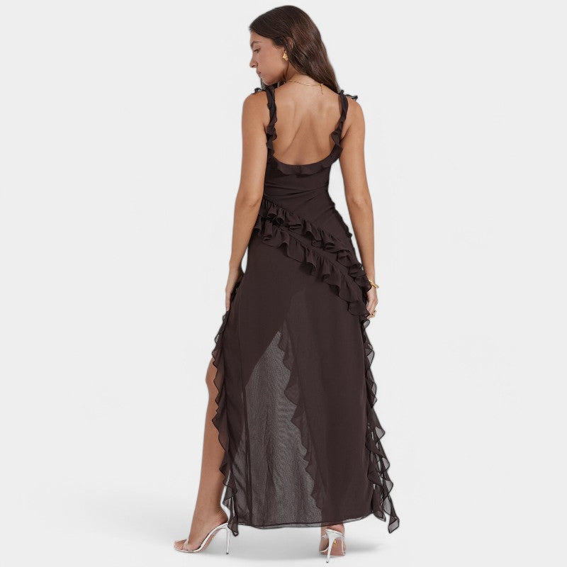 Gleame Lange Jurk - Sexy geplooide zomerjurk voor dames met hoge split