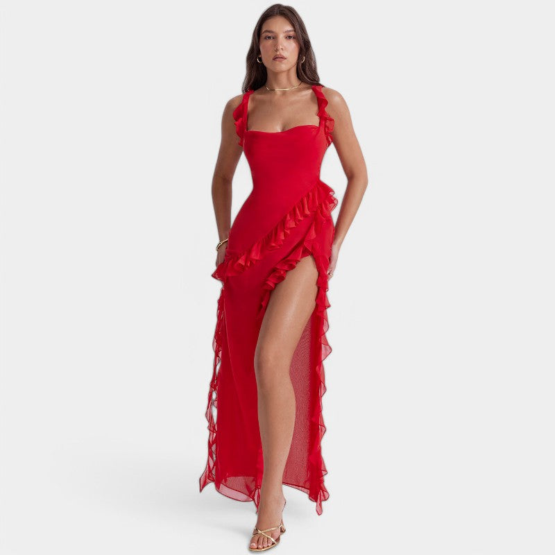 Gleame Lange Jurk - Sexy geplooide zomerjurk voor dames met hoge split
