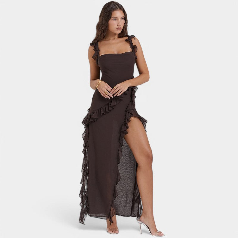 Gleame Lange Jurk - Sexy geplooide zomerjurk voor dames met hoge split
