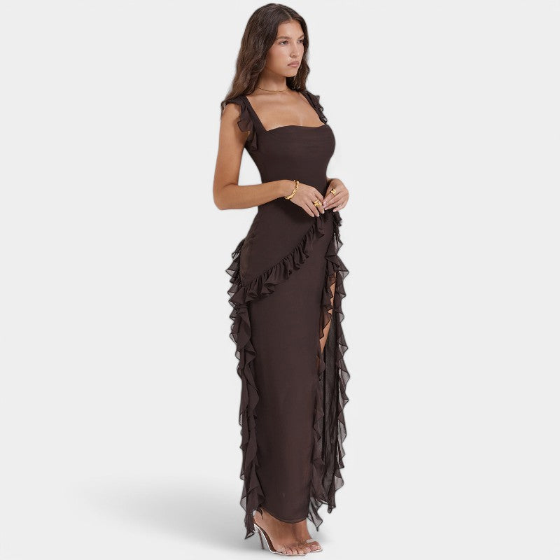 Gleame Lange Jurk - Sexy geplooide zomerjurk voor dames met hoge split