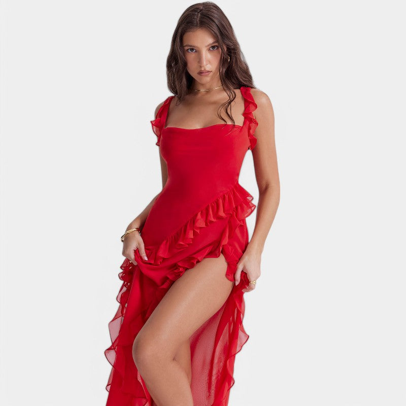 Gleame Lange Jurk - Sexy geplooide zomerjurk voor dames met hoge split