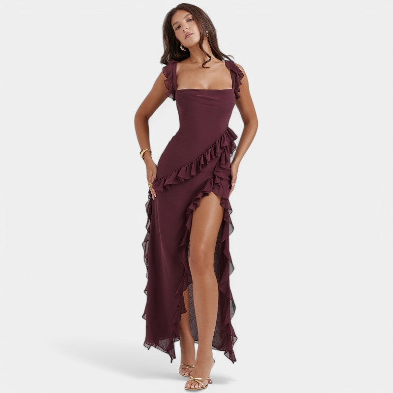 Gleame Lange Jurk - Sexy geplooide zomerjurk voor dames met hoge split