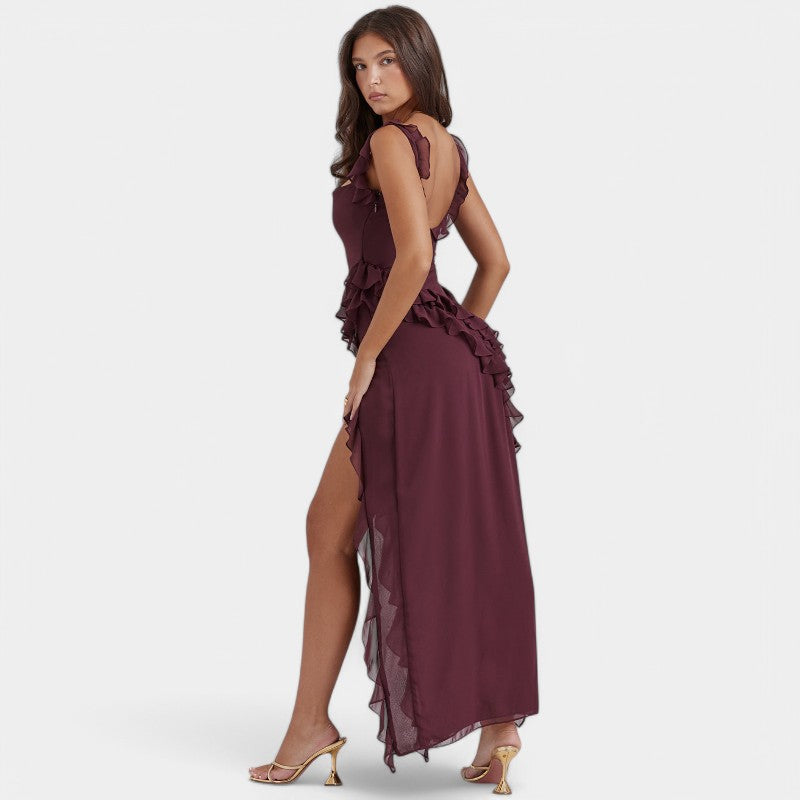 Gleame Lange Jurk - Sexy geplooide zomerjurk voor dames met hoge split