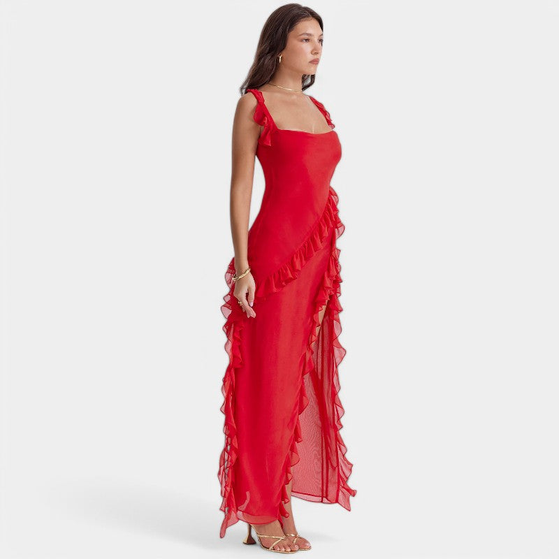 Gleame Lange Jurk - Sexy geplooide zomerjurk voor dames met hoge split