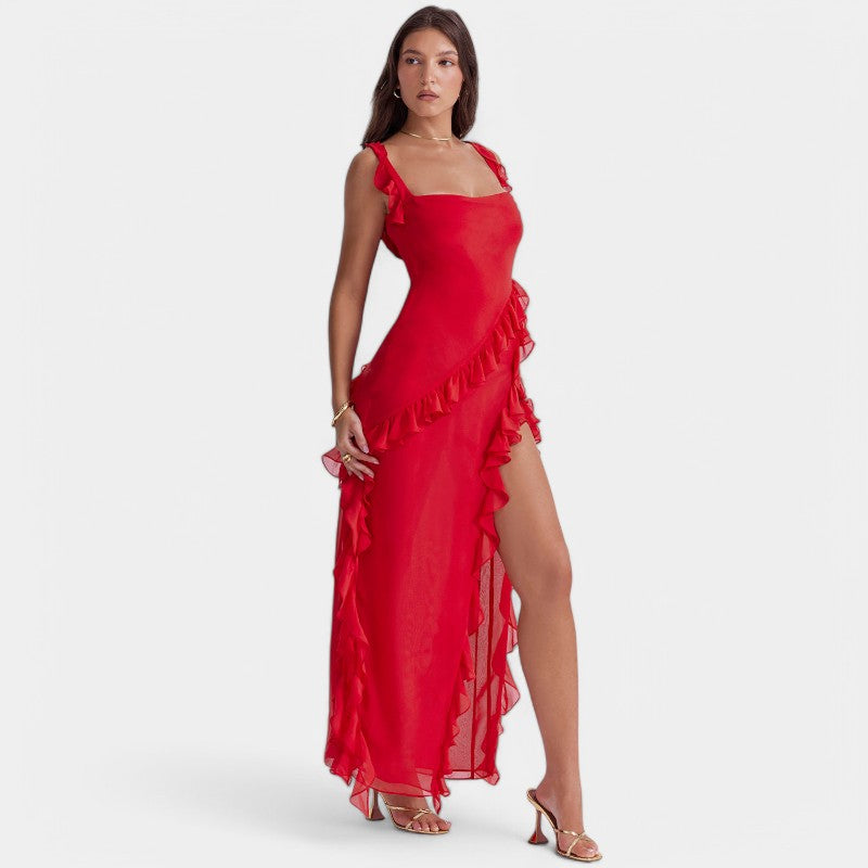 Gleame Lange Jurk - Sexy geplooide zomerjurk voor dames met hoge split