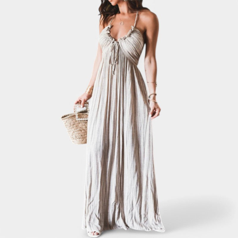 Gleame.-Jurken & Jumpsuits-Gleame Jurk - Stevige U-hals, hoge taille met mouwenloze stijl