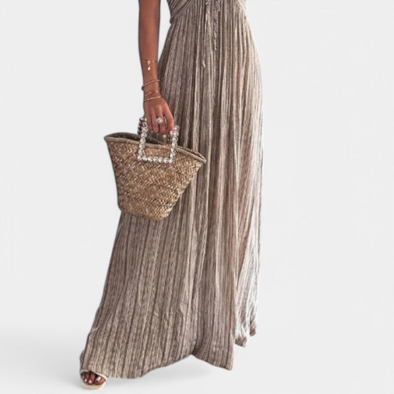 Gleame.-Jurken & Jumpsuits-Gleame Jurk - Stevige U-hals, hoge taille met mouwenloze stijl