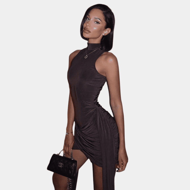 Gleame Jurk - Strakke turtleneck mini dress zonder mouwen