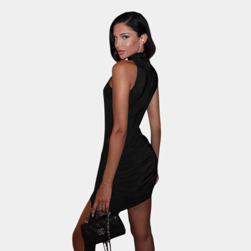 Gleame.-Jurken & Jumpsuits-Gleame Jurk - Strakke turtleneck mini dress zonder mouwen