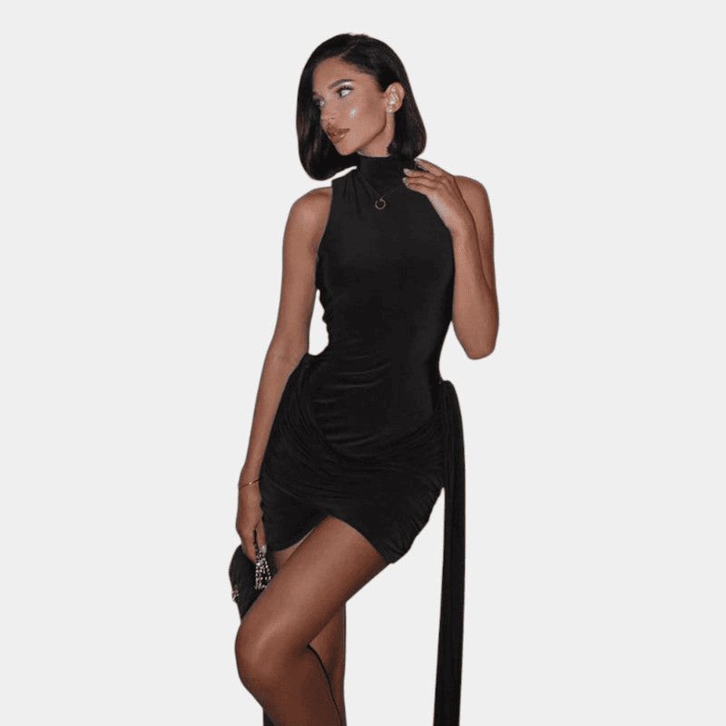 Gleame Jurk - Strakke turtleneck mini dress zonder mouwen