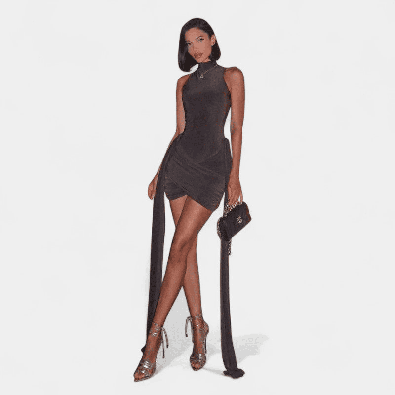 Gleame Jurk - Strakke turtleneck mini dress zonder mouwen