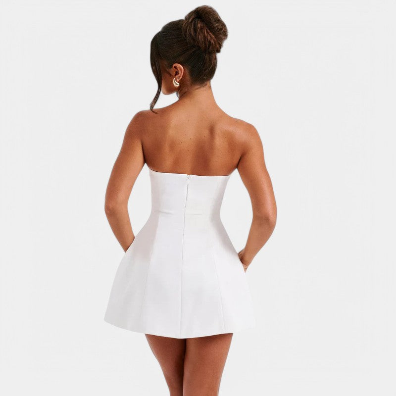Gleame.-Jurken & Jumpsuits-Gleame Jurk - Strapless off shoulder mini jurk voor feesten