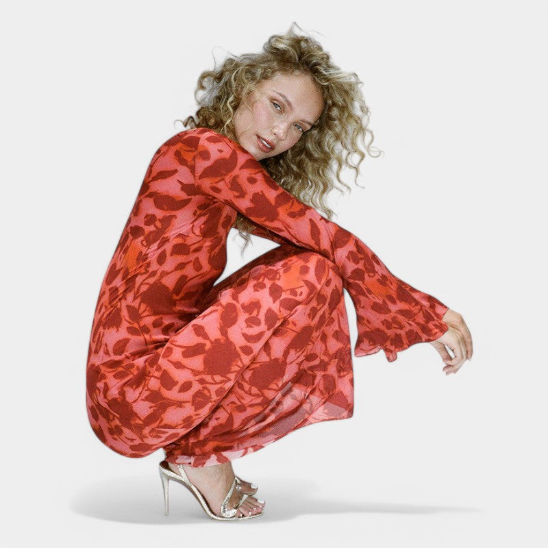 Gleame.-Jurken & Jumpsuits-Gleame Jurk - Temperament gedrukte basisjurk met ronde hals