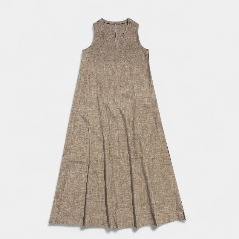 Gleame.-Jurken & Jumpsuits-Gleame Jurk - V-hals tankjurk van zacht linnenblend
