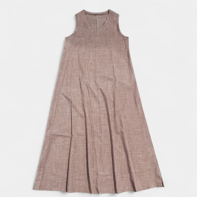 Gleame.-Jurken & Jumpsuits-Gleame Jurk - V-hals tankjurk van zacht linnenblend