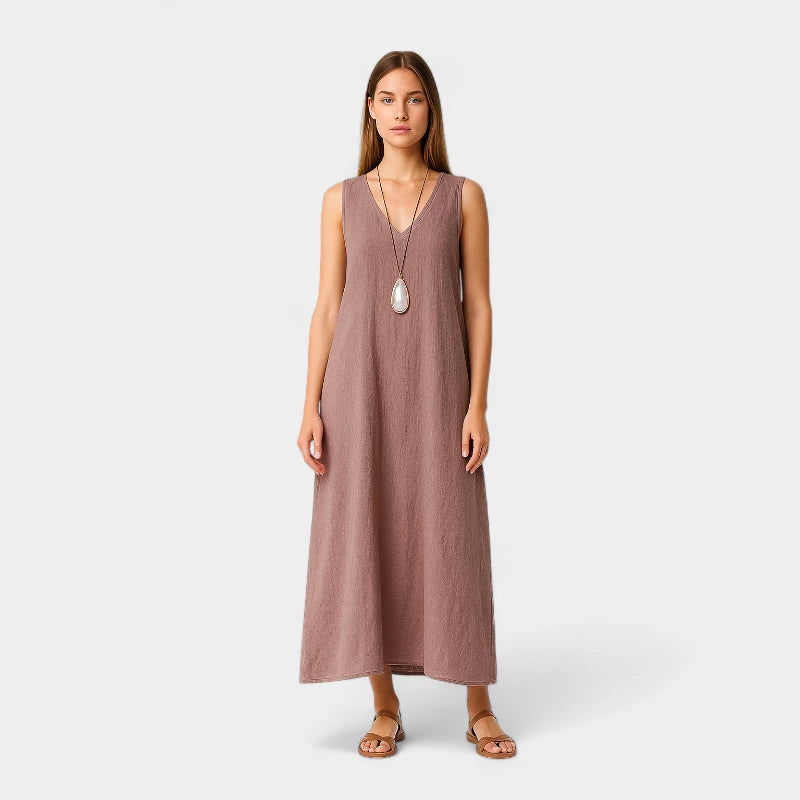 Gleame.-Jurken & Jumpsuits-Gleame Jurk - V-hals tankjurk van zacht linnenblend