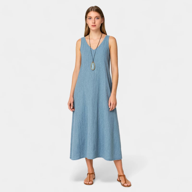 Gleame.-Jurken & Jumpsuits-Gleame Jurk - V-hals tankjurk van zacht linnenblend