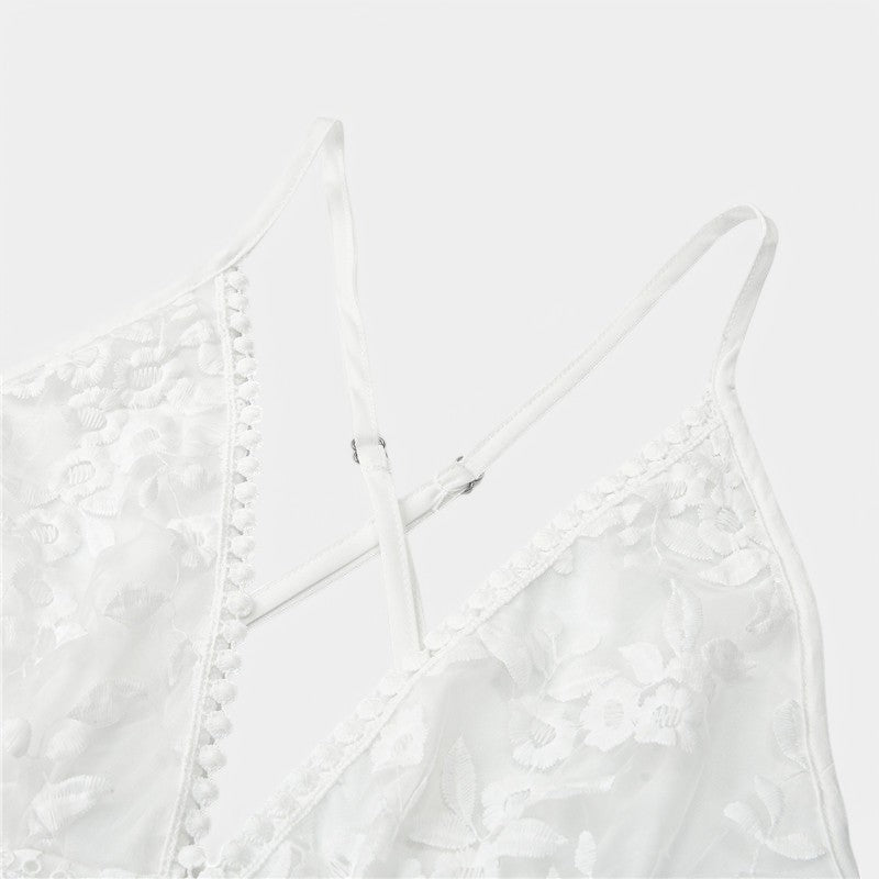 Gleame.-Jurken & Jumpsuits-Gleame Jurk - V-hals witte jurk met kant voor de zomer