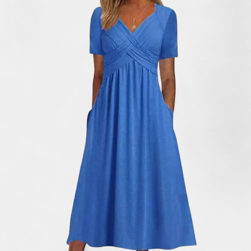 Gleame.-Jurken & Jumpsuits-Gleame Jurk - Vrouwelijke lange jurk met korte mouwen in effen kleuren