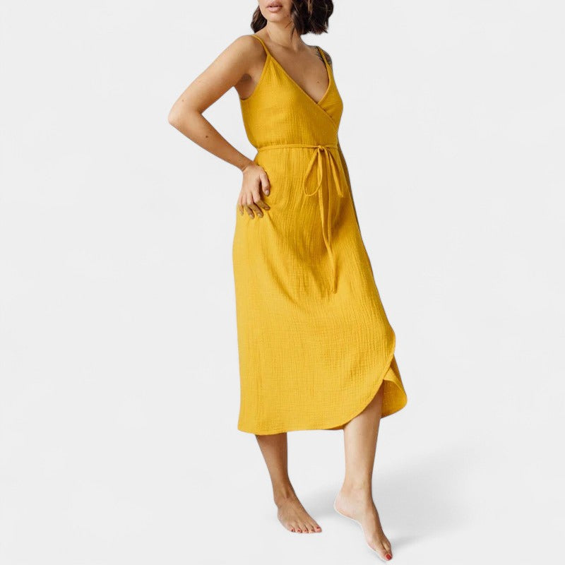 Gleame.-Jurken & Jumpsuits-Gleame Jurk - Vrouwen V-hals katoen jurk voor de zomer