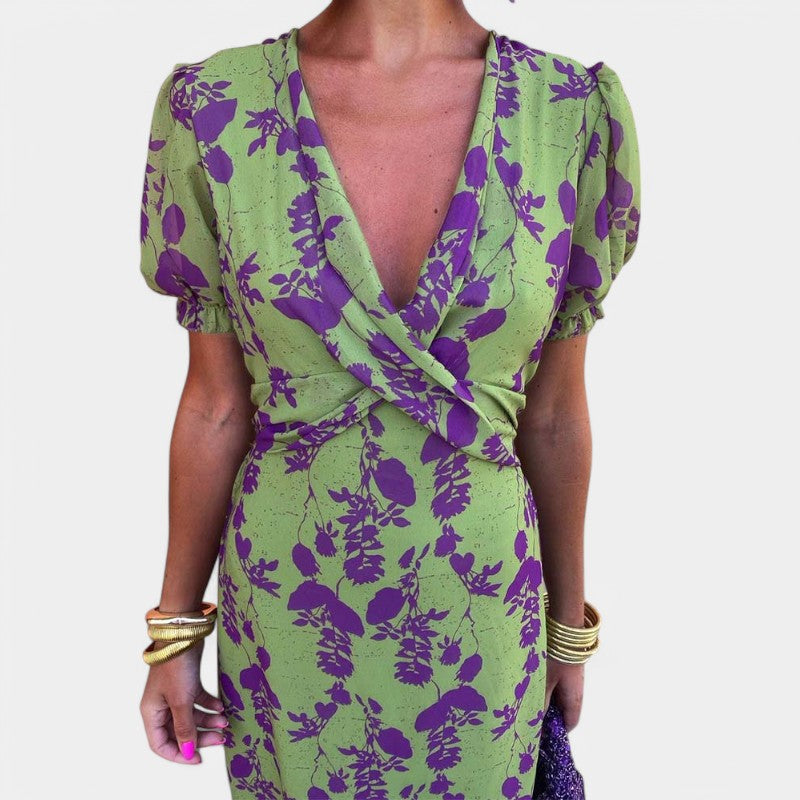 Gleame.-Jurken & Jumpsuits-Gleame Lange jurk - Elegante lange jurk met korte mouwen en bloemenprint