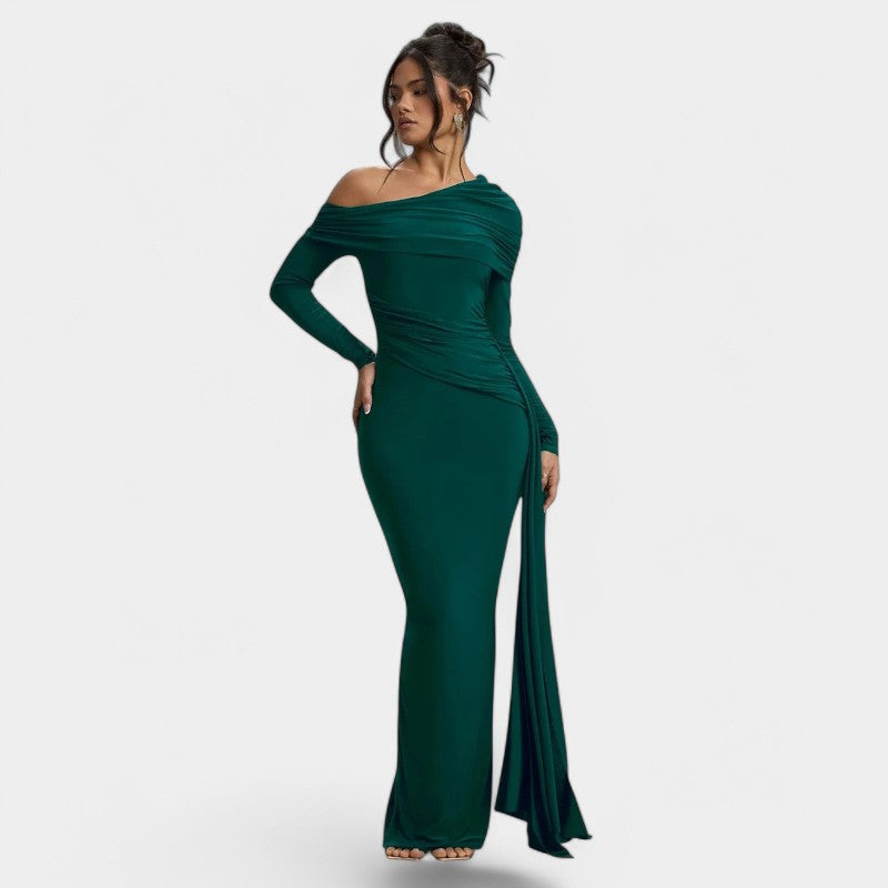 Gleame.-Jurken & Jumpsuits-Gleame Maxi Dress - Elegant ruches long bodycon maxi dress