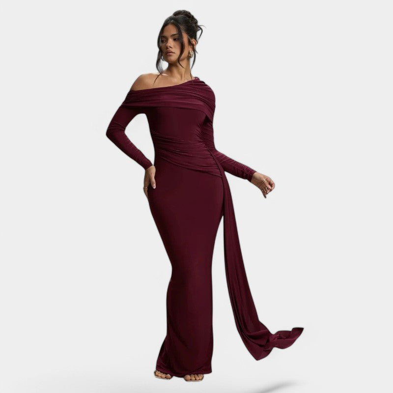 Gleame.-Jurken & Jumpsuits-Gleame Maxi Dress - Elegant ruches long bodycon maxi dress