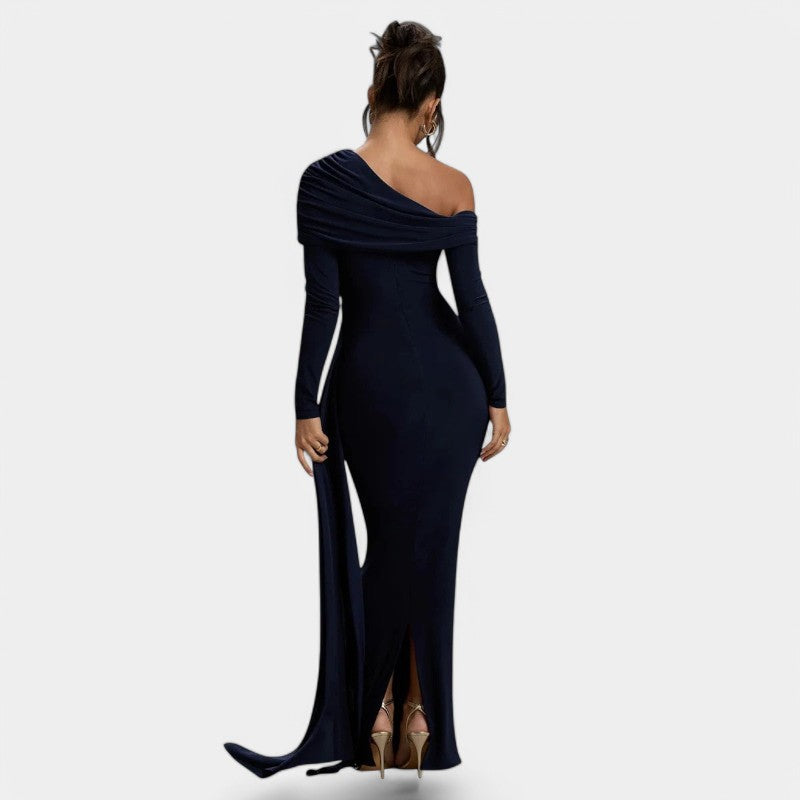 Gleame.-Jurken & Jumpsuits-Gleame Maxi Dress - Elegant ruches long bodycon maxi dress