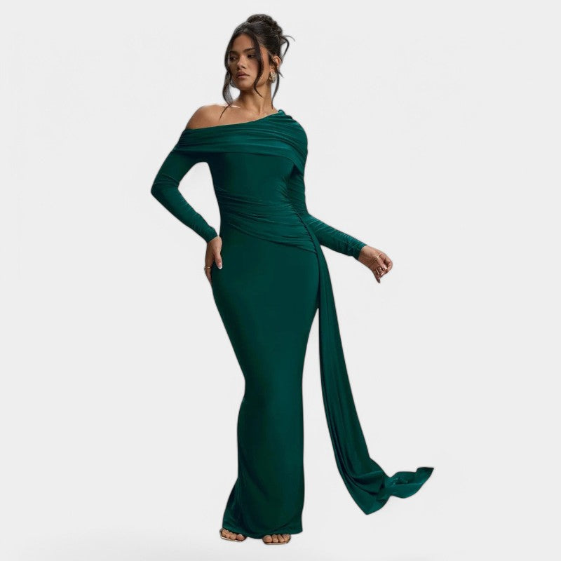 Gleame.-Jurken & Jumpsuits-Gleame Maxi Dress - Elegant ruches long bodycon maxi dress