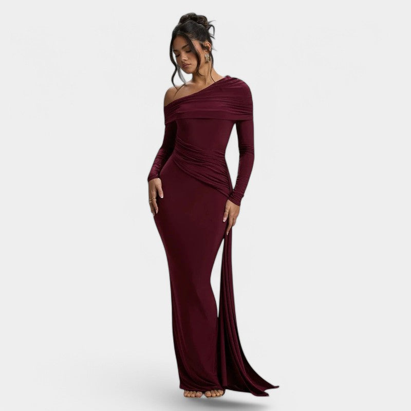 Gleame.-Jurken & Jumpsuits-Gleame Maxi Dress - Elegant ruches long bodycon maxi dress