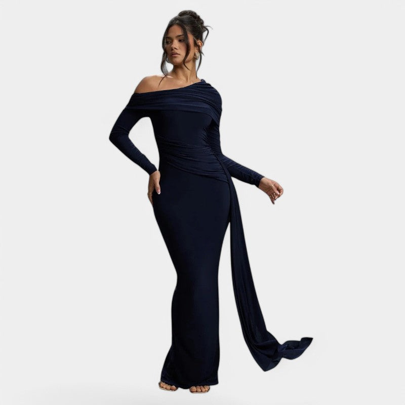 Gleame.-Jurken & Jumpsuits-Gleame Maxi Dress - Elegant ruches long bodycon maxi dress