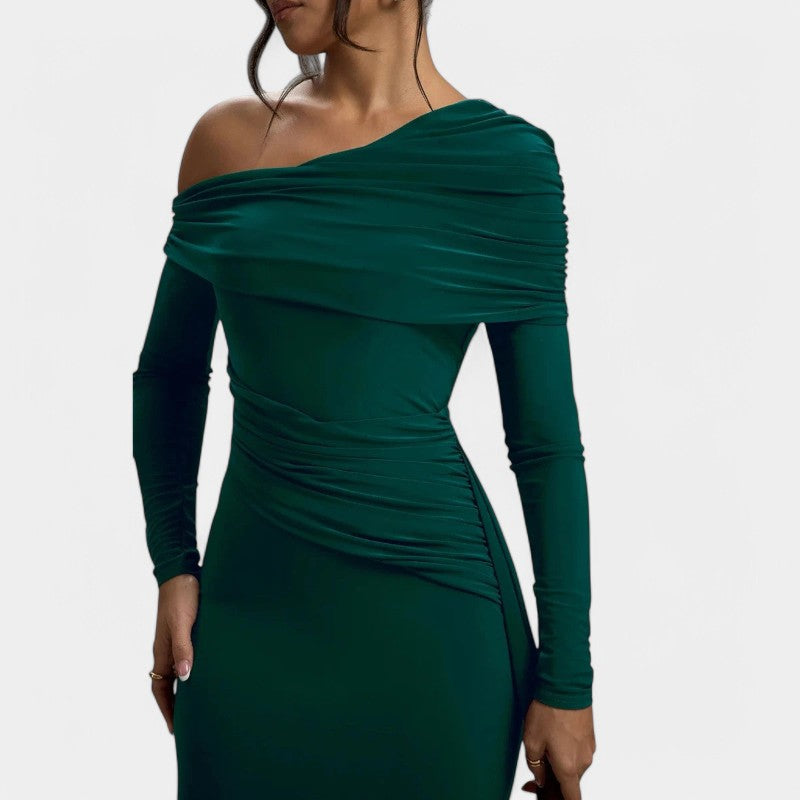Gleame.-Jurken & Jumpsuits-Gleame Maxi Dress - Elegant ruches long bodycon maxi dress