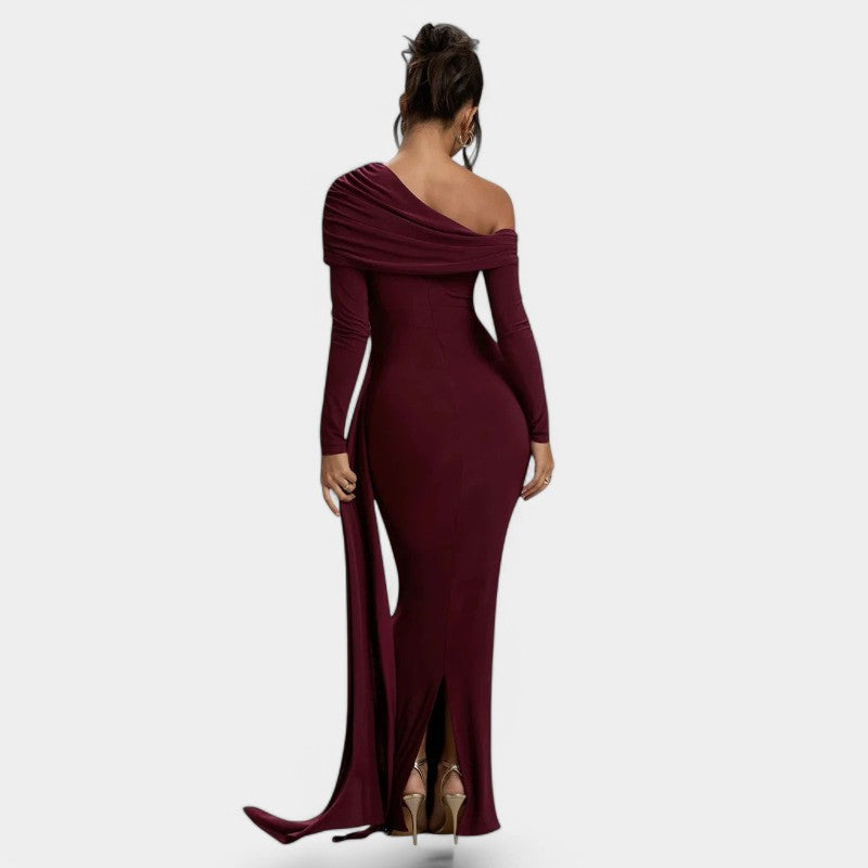 Gleame.-Jurken & Jumpsuits-Gleame Maxi Dress - Elegant ruches long bodycon maxi dress