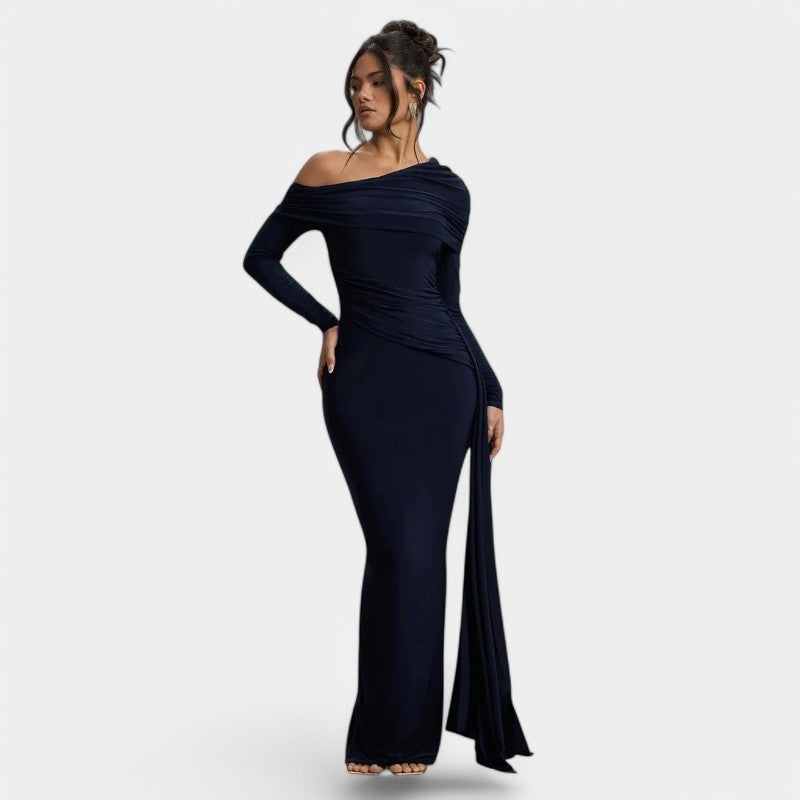 Gleame.-Jurken & Jumpsuits-Gleame Maxi Dress - Elegant ruches long bodycon maxi dress