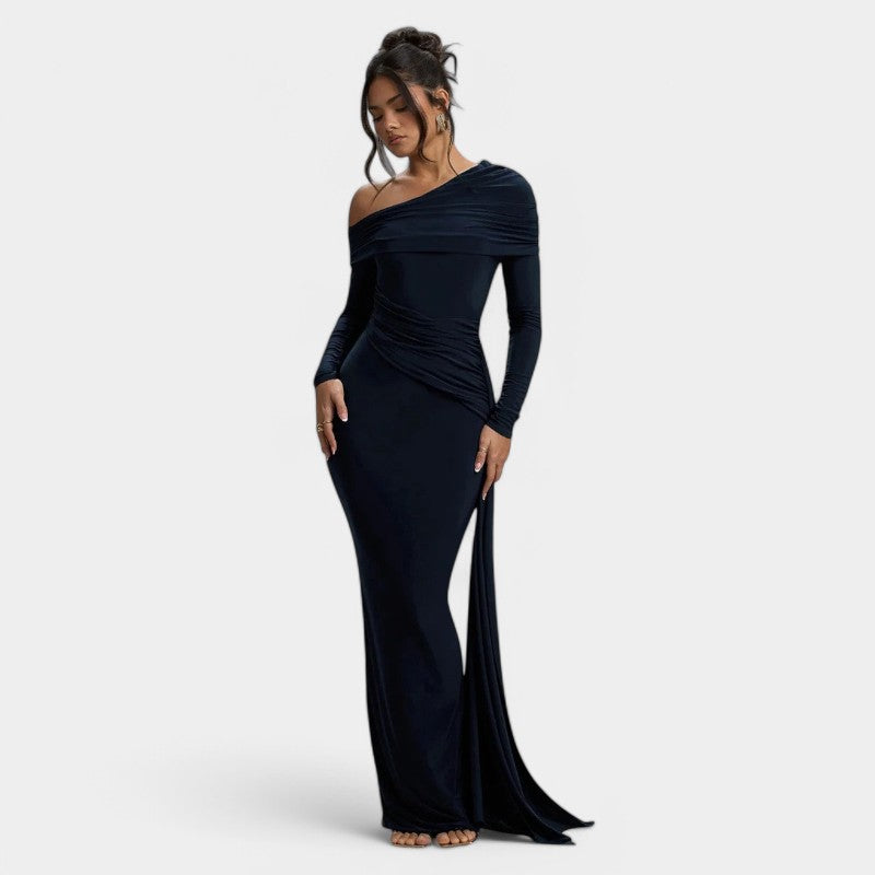 Gleame.-Jurken & Jumpsuits-Gleame Maxi Dress - Elegant ruches long bodycon maxi dress