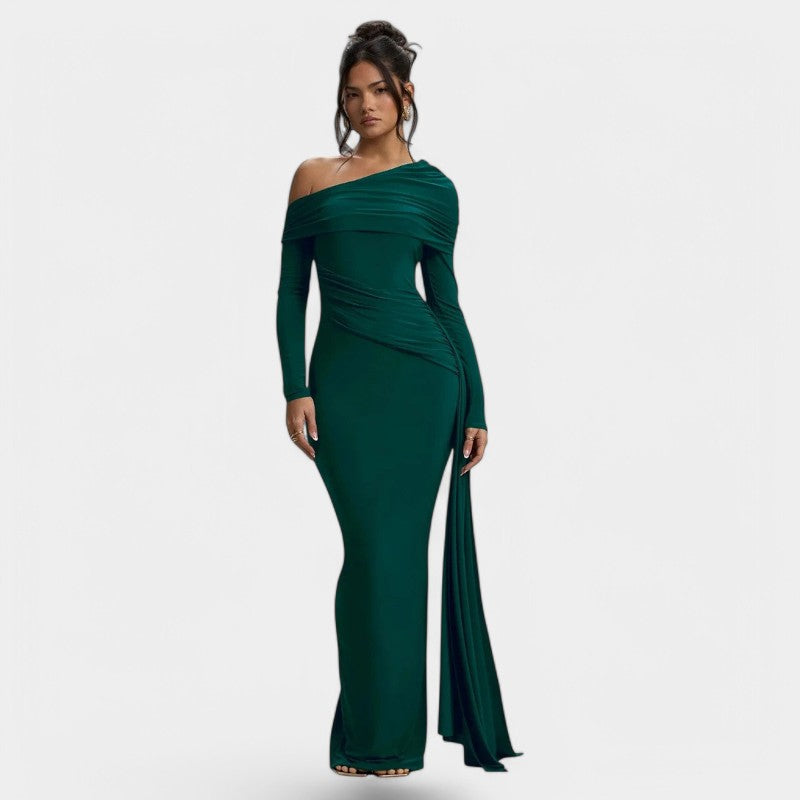 Gleame.-Jurken & Jumpsuits-Gleame Maxi Dress - Elegant ruches long bodycon maxi dress