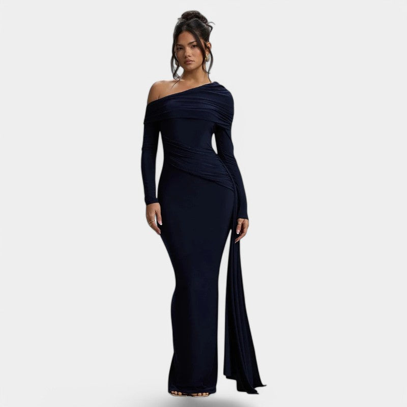 Gleame.-Jurken & Jumpsuits-Gleame Maxi Dress - Elegant ruches long bodycon maxi dress