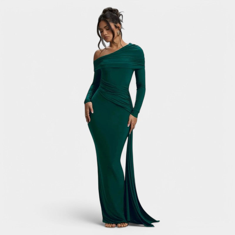 Gleame.-Jurken & Jumpsuits-Gleame Maxi Dress - Elegant ruches long bodycon maxi dress